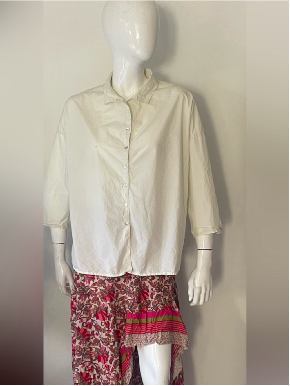 Album Di Famiglia Cotton Boxy Button-Up Shirt Italy Oversized small off white - Picture 4 of 10